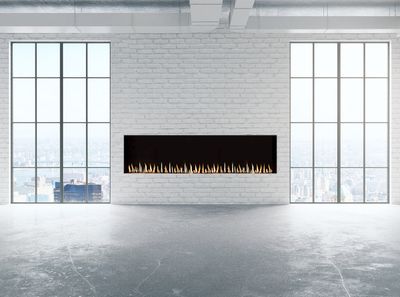 Flare: Front Facing 100" Fireplace with 30" Extra High Glass
