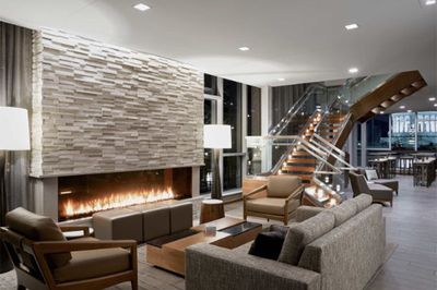 Flare: Front Facing 100" Commercial Fireplace with 24" High Glass