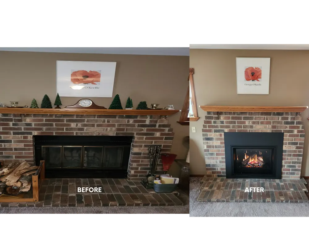 Before and after: a brick fireplace refreshed with a new insert