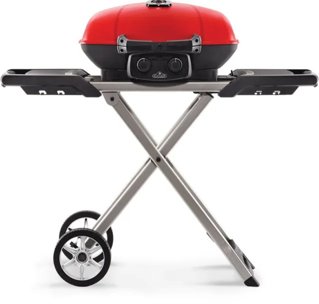 Napoleon TravelQ™ 285X Portable Propane Gas Grill and Scissor Cart with Griddle, Red gas grill